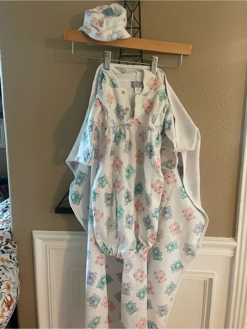 Fred Bear 90’s Vintage Infant Onesie Sack Outfit, Blanket, and Matching Hat!